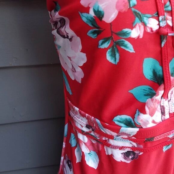 Kona Sol Swim Red Floral One Piece Swim Suit size large - Picture 9 of 12